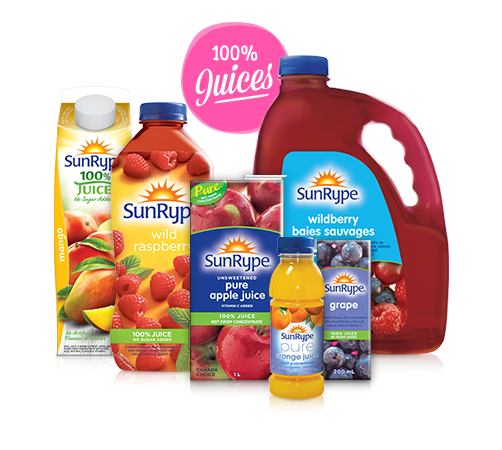 A subset of the products that Sun Rype manufacturers and distributes in Canada.  Soon, Talking Rain's Sparkling ICE beverages will be distributed by Sun Rype in Canada.